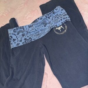 PINK Victoria's Secret Black Joggers with Blue Graphic Waistband
